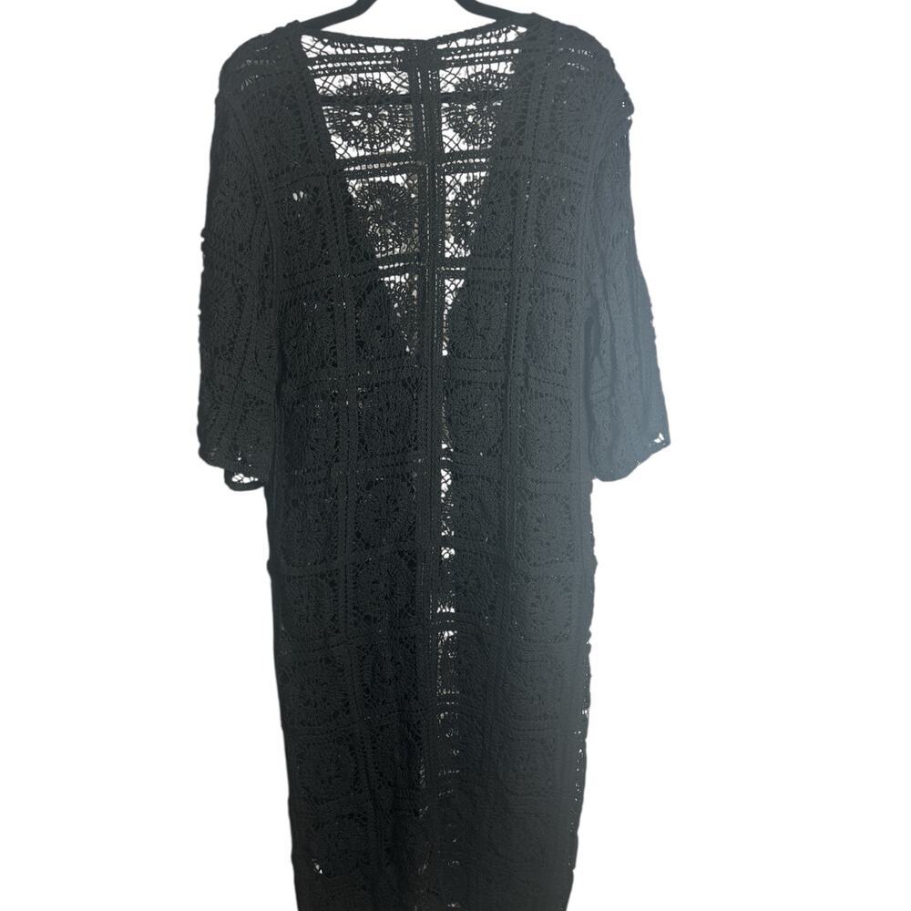 Black crochet full length tie front sweater-One Size- NWT - Picture 5 of 5